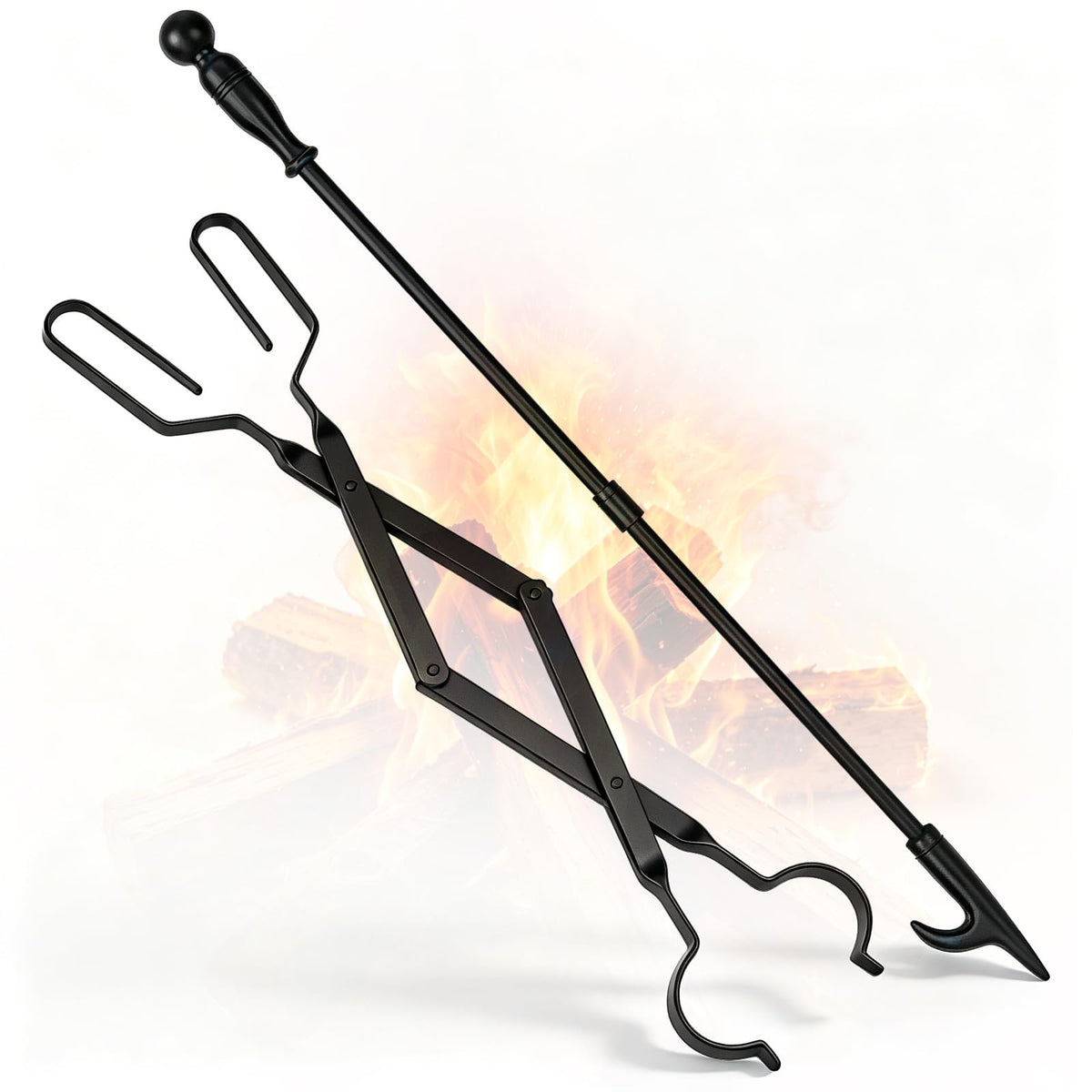 HTQXS Fireplace Poker and Tongs Set
