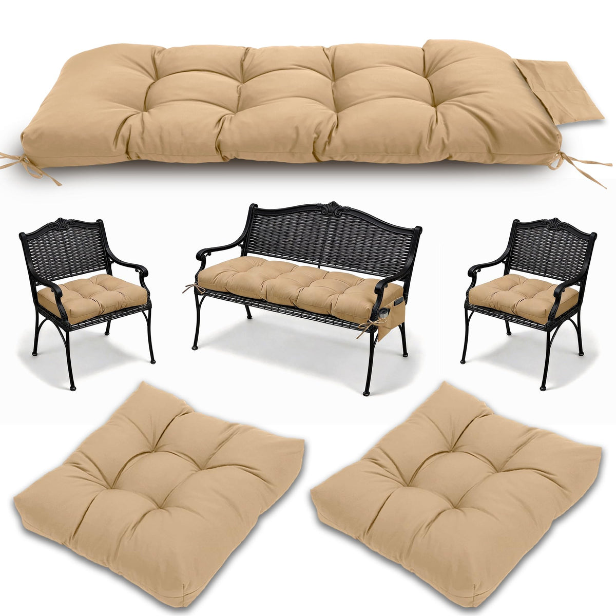 HTQXS 3-Piece Wicker Chair Cushion Set