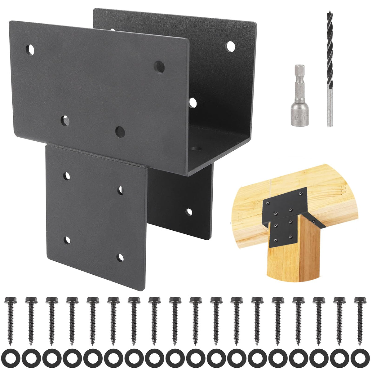 HTQXS 4-Piece Galvanized Steel 4 X 4 Post Connector Bracket Set